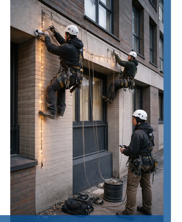 Монтаж гирлянд на фасаде в Усинске от 3583 р. | ВЫСОТНИК-Снс