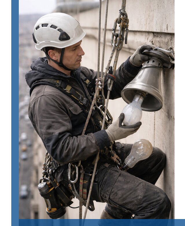 Замена ламп на высоте в Усинске профессионально и быстро