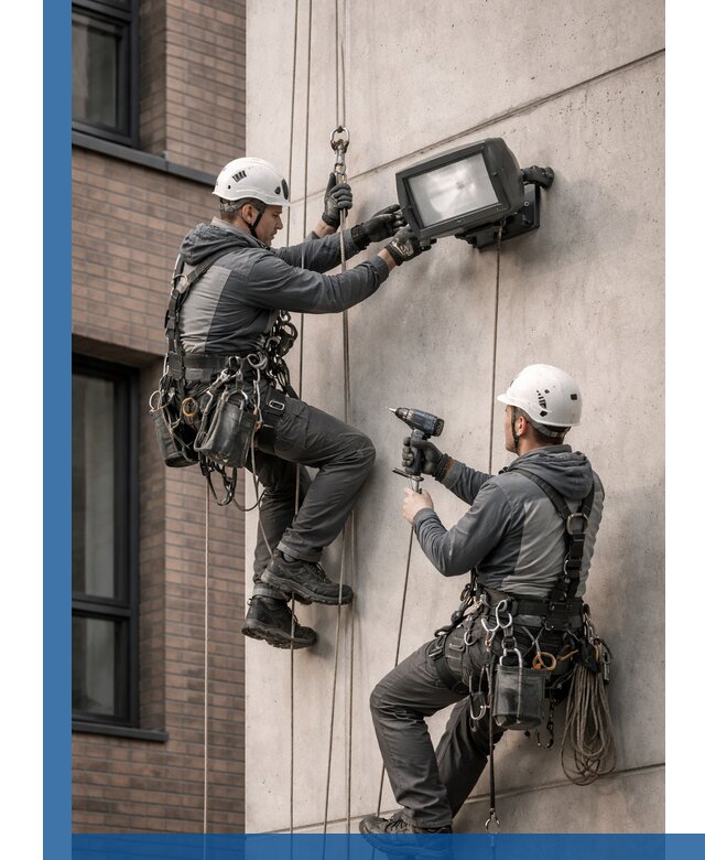 Профессиональный монтаж фасадных прожекторов в Усинске под ключ