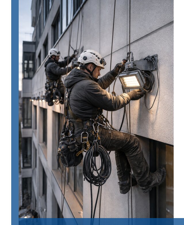 Монтаж фасадного освещения в Усинске установка и подключение