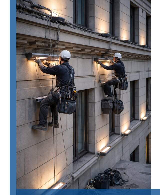 Монтаж архитектурной подсветки фасадов зданий в Усинске