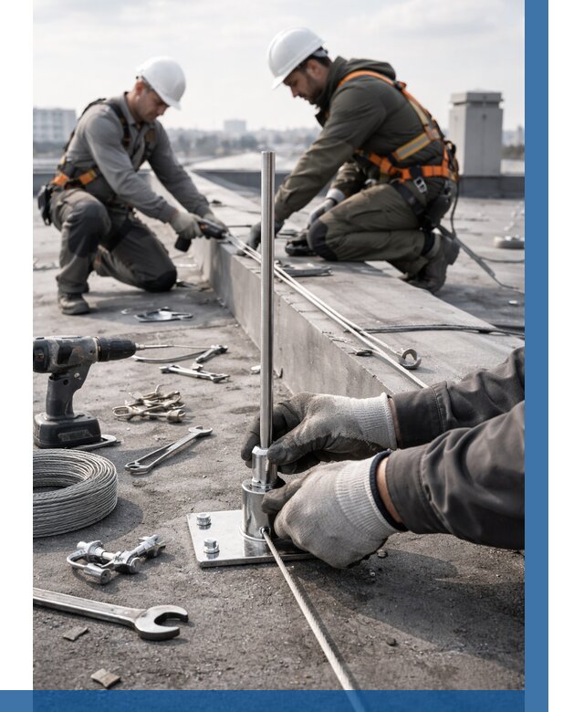 Монтаж молниезащиты на кровле в Усинске цена от 25595 р. | ВЫСОТНИК-Снс