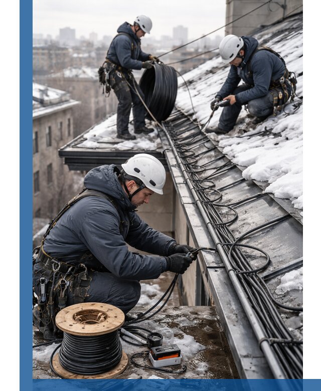 Монтаж греющего кабеля на кровле в Усинске под ключ