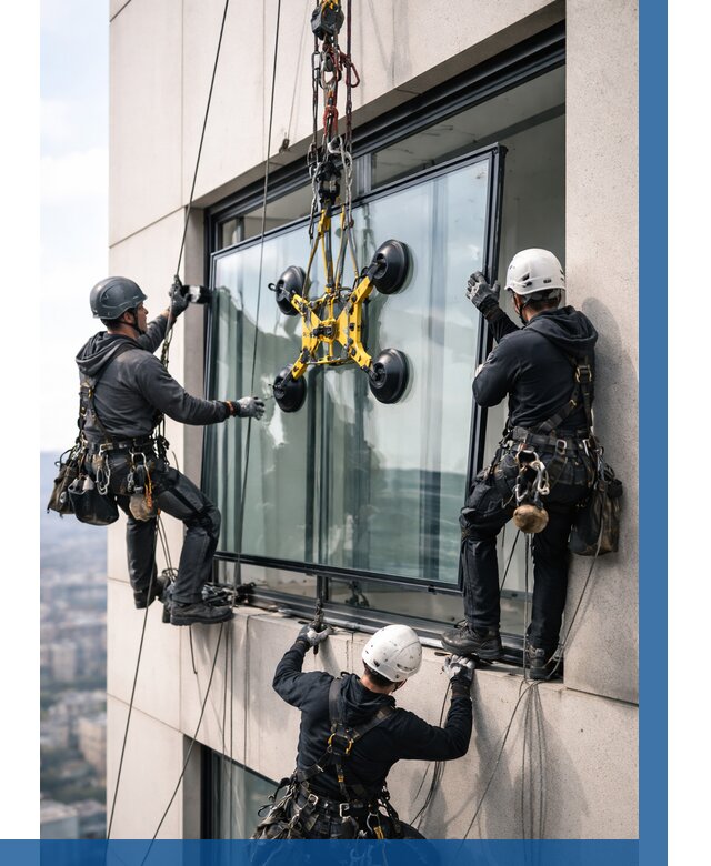 Монтаж стеклопакетов на высоте в Усинске от 3276 р. | ВЫСОТНИК-Снс