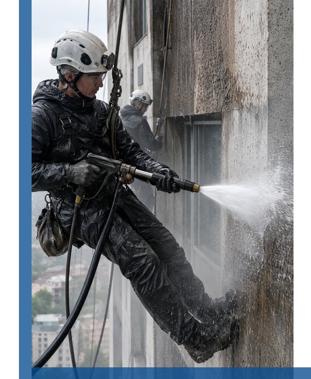 Гидроструйная очистка фасадов и конструкций в Усинске