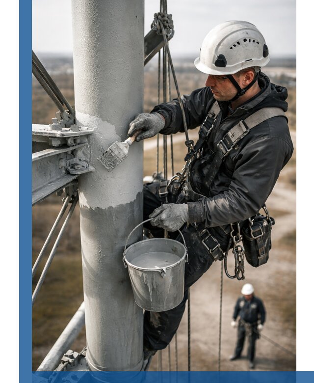 Покраска мачт связи в Усинске промышленными альпинистами