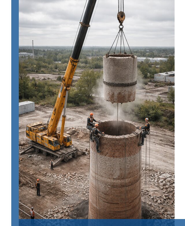 Демонтаж дымовой трубы в Усинске с гарантиями безопасности