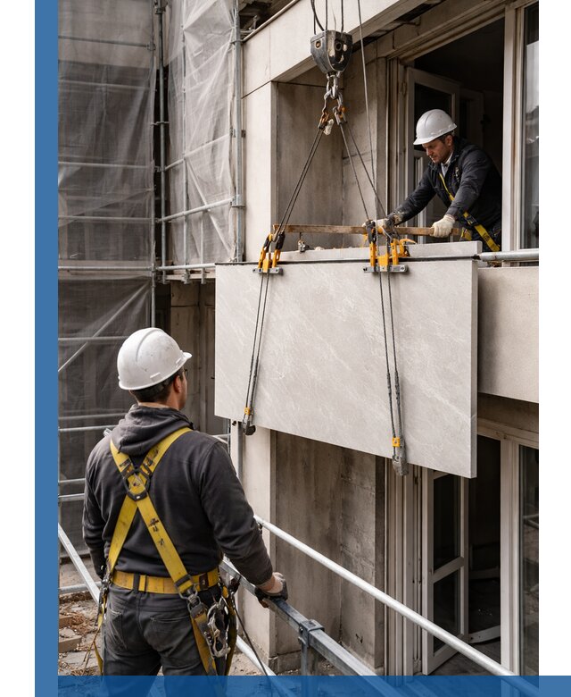 Подъем керамогранита на этаж в Усинске грузчиками и техникой