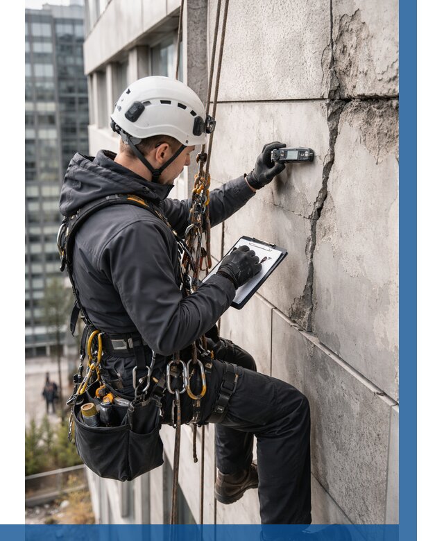 Обследование фасада альпинистами в Усинске от 123 р. | ВЫСОТНИК-Снс