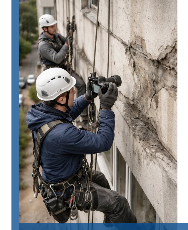 Фотофиксация дефектов фасада с высотной съемкой в Усинске