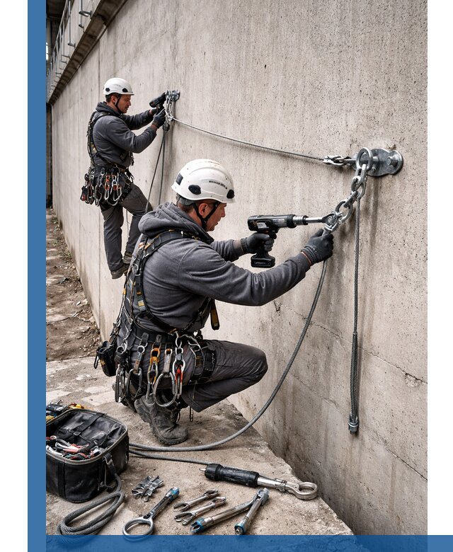 Монтаж анкерных линий высотной безопасности в Усинске